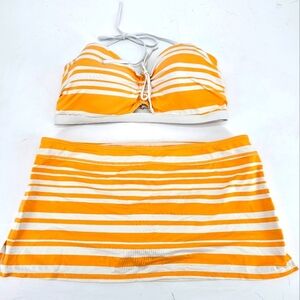 Tommy Bahama Orange Stripe Underwire Skirted Bandeau Bikini Set 38dd Xl